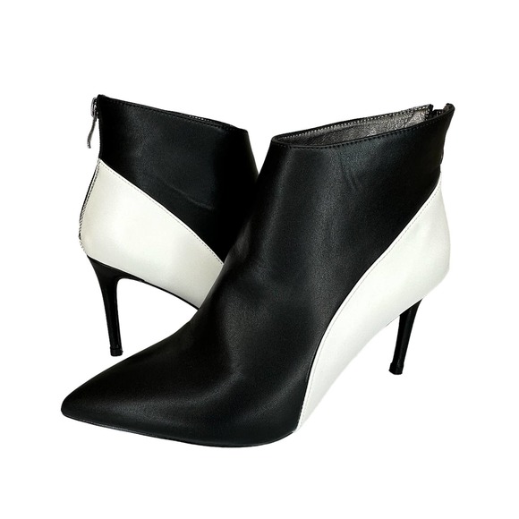 Women Stiletto Ankle Boots Size 7.5 High Heel Pointed Toe Black White NEW - Picture 1 of 15